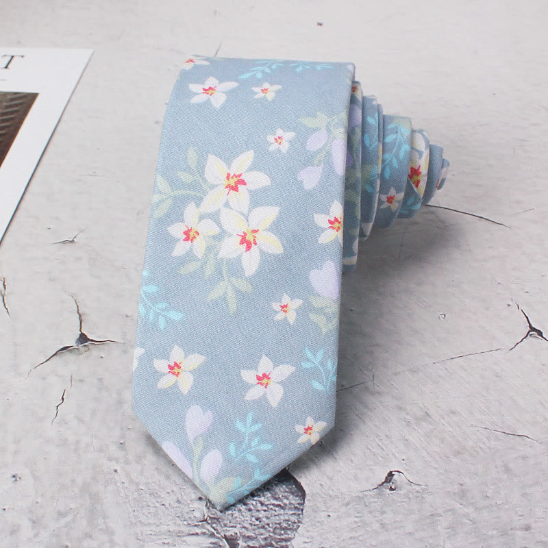 Men's Light Blue Flowers Polyester Necktie