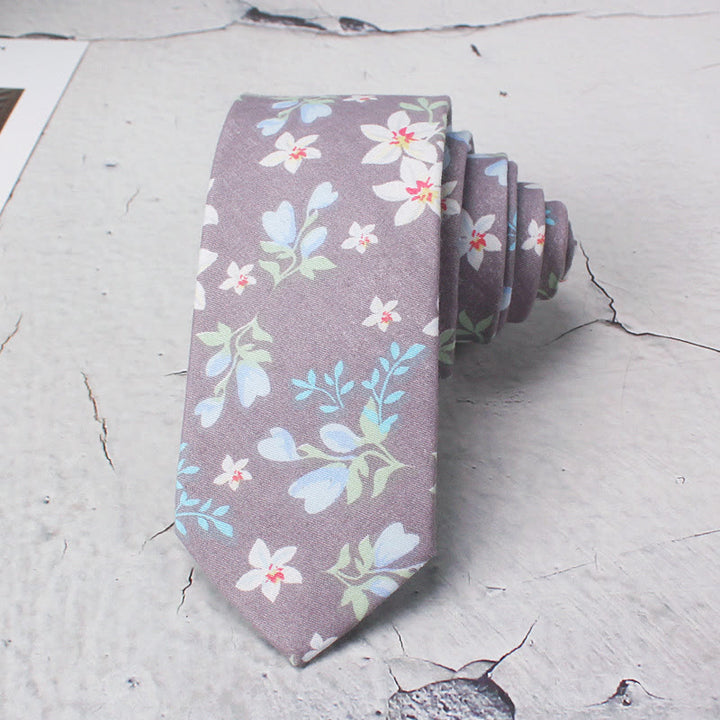 Men's Light Blue Flowers Polyester Necktie