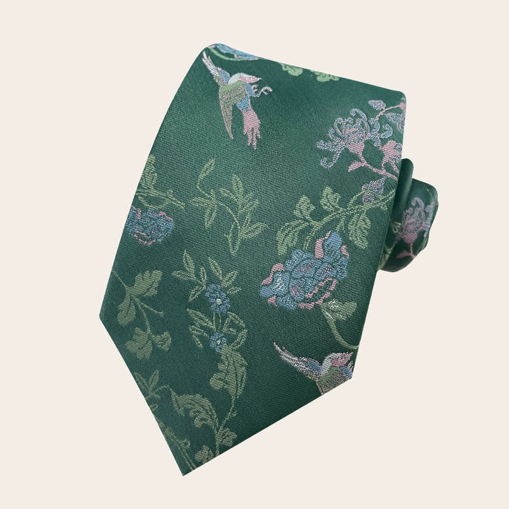 Men's Holiday Style Floral Polyester Necktie - Dark Green - image 9