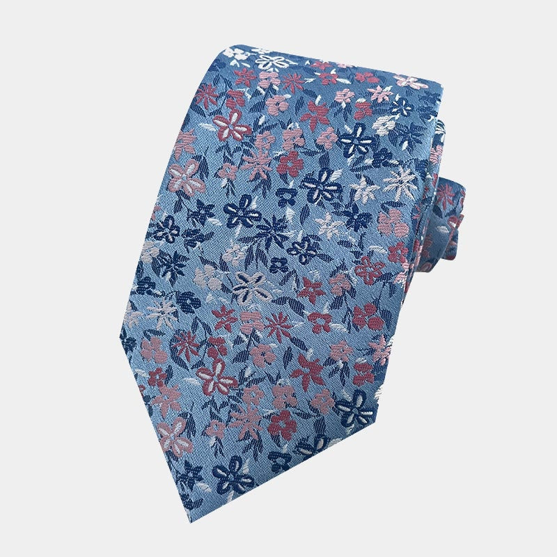 Men's Floral Flowers Spring Polyester Necktie - Blue - image 11