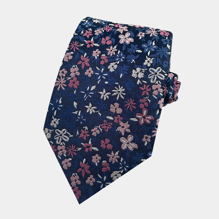 Men's Floral Flowers Spring Polyester Necktie - Navy Blue - image 9