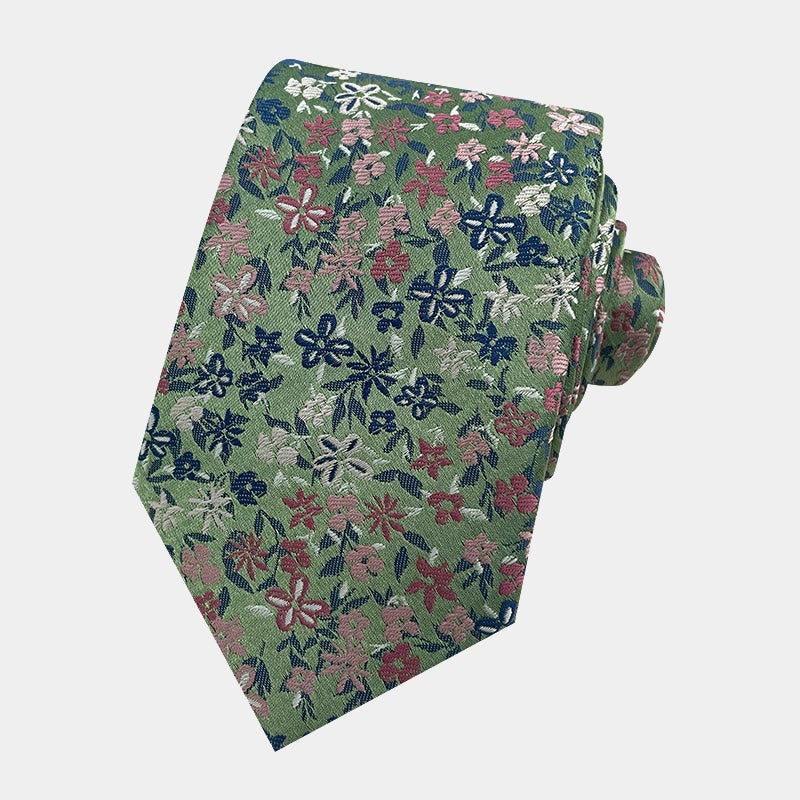 Men's Floral Flowers Spring Polyester Necktie - Army Green - image 8