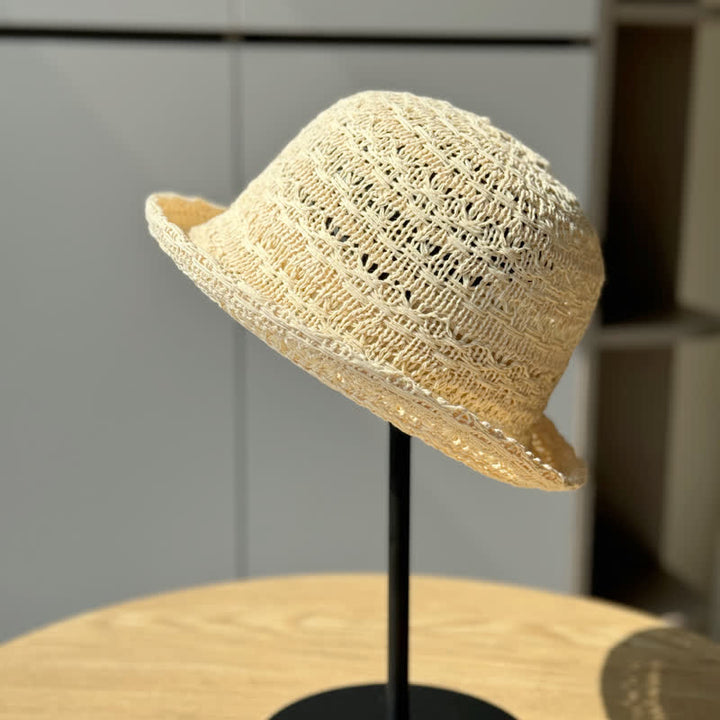 Unisex Rolled Edge Breathable Fisherman Straw Bucket Hat - Ivory - Adjustable (21 1/4"-23 5/8") - image 3
