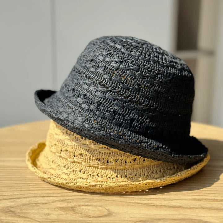 Unisex Rolled Edge Breathable Fisherman Straw Bucket Hat - image 1