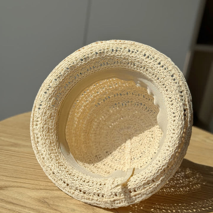 Unisex Rolled Edge Breathable Fisherman Straw Bucket Hat