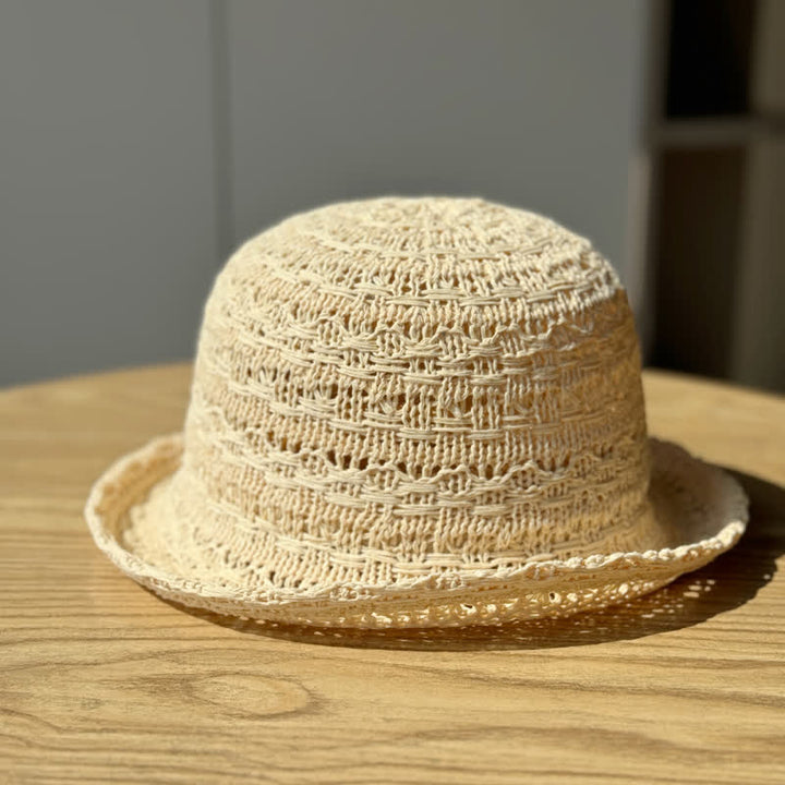 Unisex Rolled Edge Breathable Fisherman Straw Bucket Hat