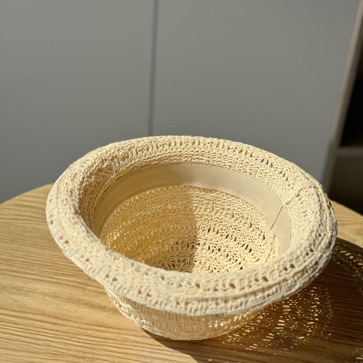 Unisex Rolled Edge Breathable Fisherman Straw Bucket Hat