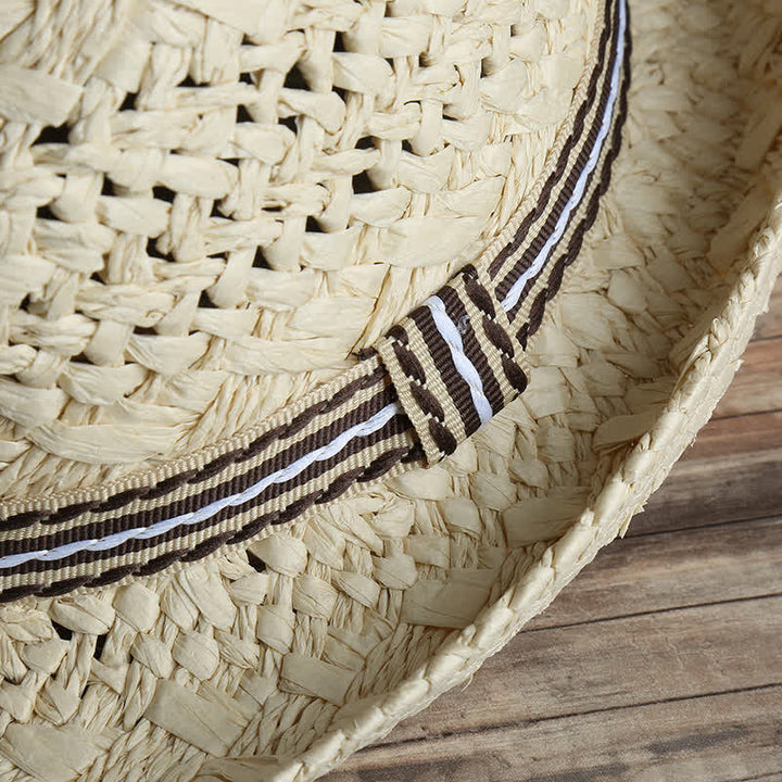 Unisex Boho Beach Handwork Summer Straw Fedora Hat