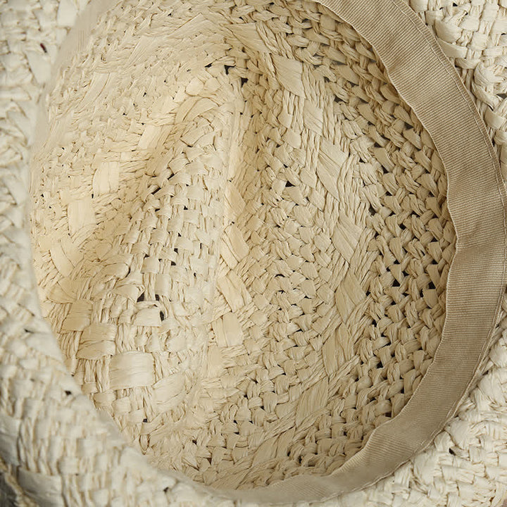 Unisex Boho Beach Handwork Summer Straw Fedora Hat