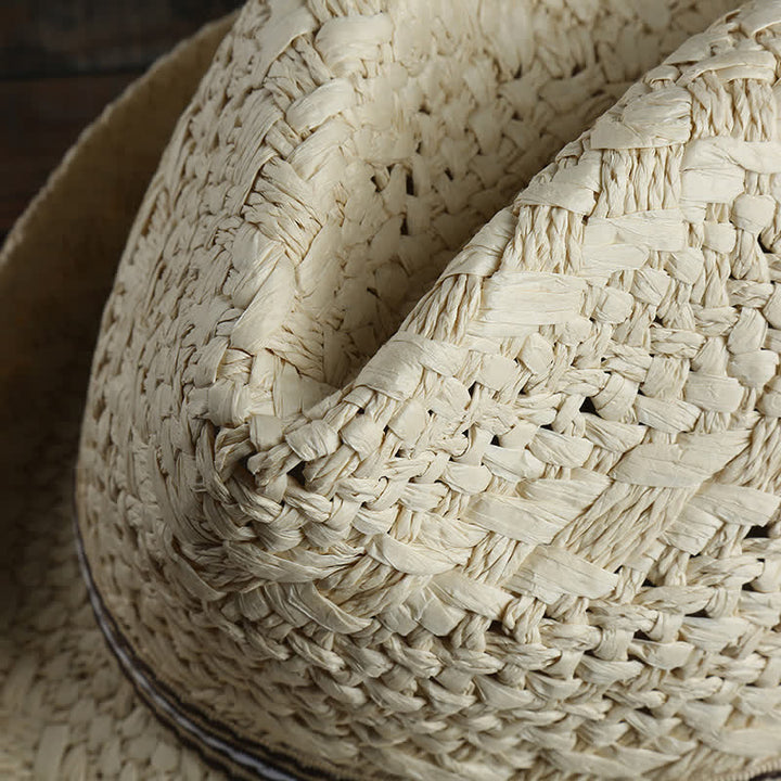 Unisex Boho Beach Handwork Summer Straw Fedora Hat