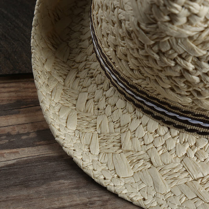 Unisex Boho Beach Handwork Summer Straw Fedora Hat