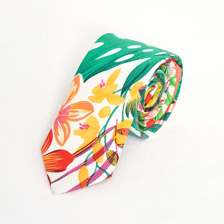 Men's Cotton Printed Floral Skinny Necktie - Style #1 - image 0