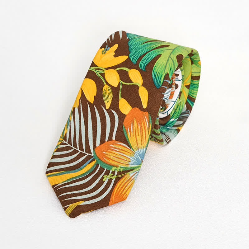 Men's Cotton Printed Floral Skinny Necktie - Style #5 - image 8