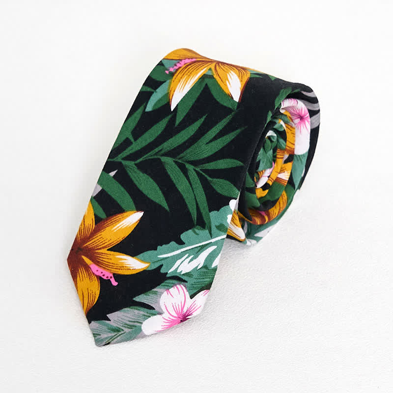 Men's Cotton Printed Floral Skinny Necktie - Style #2 - image 6