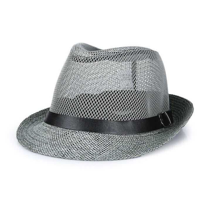 Men's Hollow Out Simple Panama Straw Fedora Hat - Gray - L (23 1/4"-23 5/8") - image 0