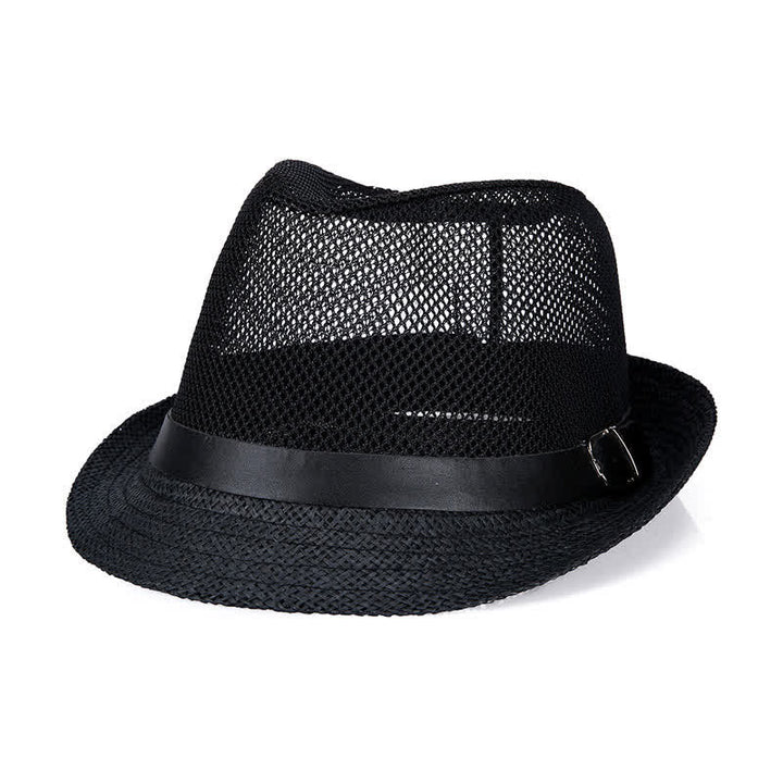 Men's Hollow Out Simple Panama Straw Fedora Hat - Black - L (23 1/4"-23 5/8") - image 4