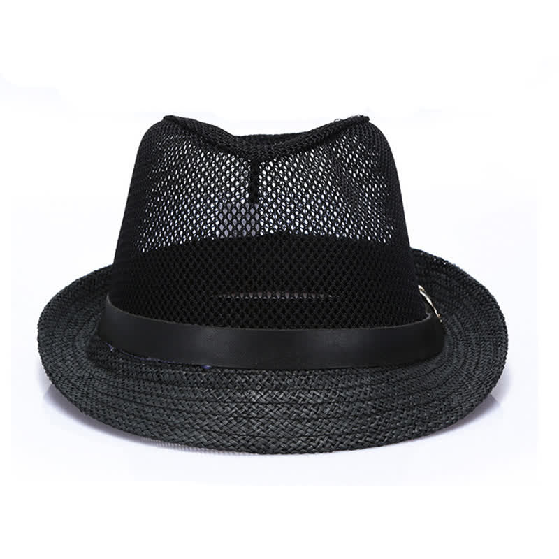 Men's Hollow Out Simple Panama Straw Fedora Hat - image 5