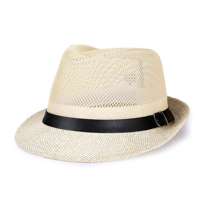 Men's Hollow Out Simple Panama Straw Fedora Hat - Ivory - L (23 1/4"-23 5/8") - image 10