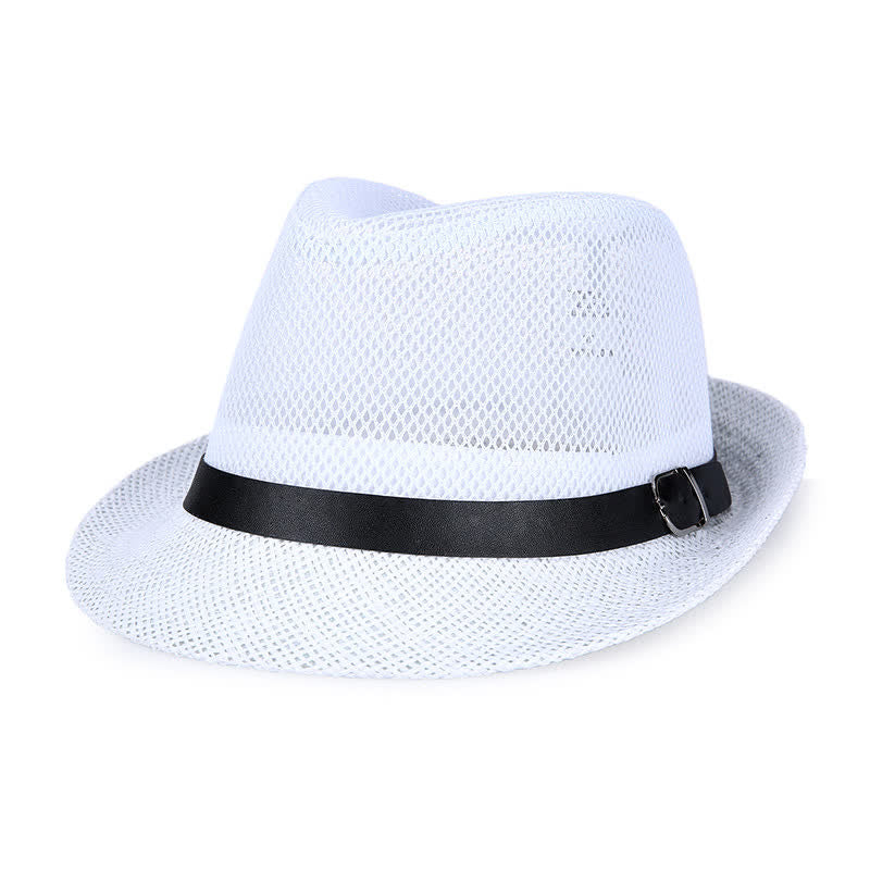 Men's Hollow Out Simple Panama Straw Fedora Hat - White - L (23 1/4"-23 5/8") - image 6