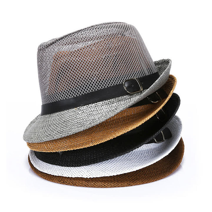 Men's Hollow Out Simple Panama Straw Fedora Hat - image 2