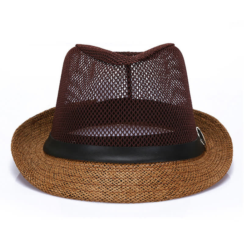 Men's Hollow Out Simple Panama Straw Fedora Hat - image 9