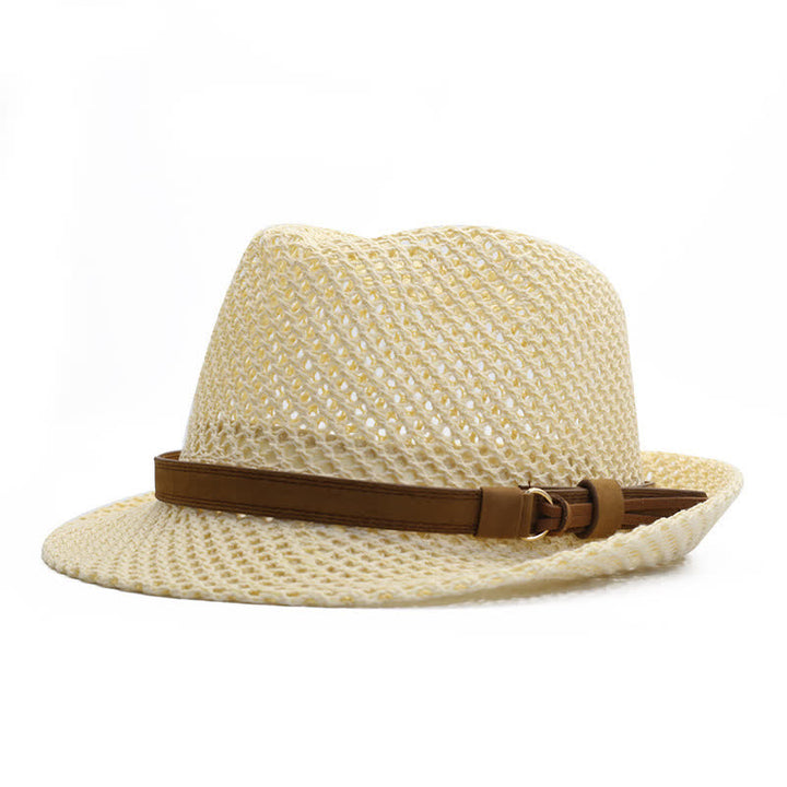 Men's Hand-Woven Casual Band Hollow Out Straw Fedora Hat - Ivory - M (22"-22 7/8") - image 5