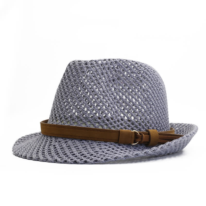 Men's Hand-Woven Casual Band Hollow Out Straw Fedora Hat - Gray - M (22"-22 7/8") - image 2