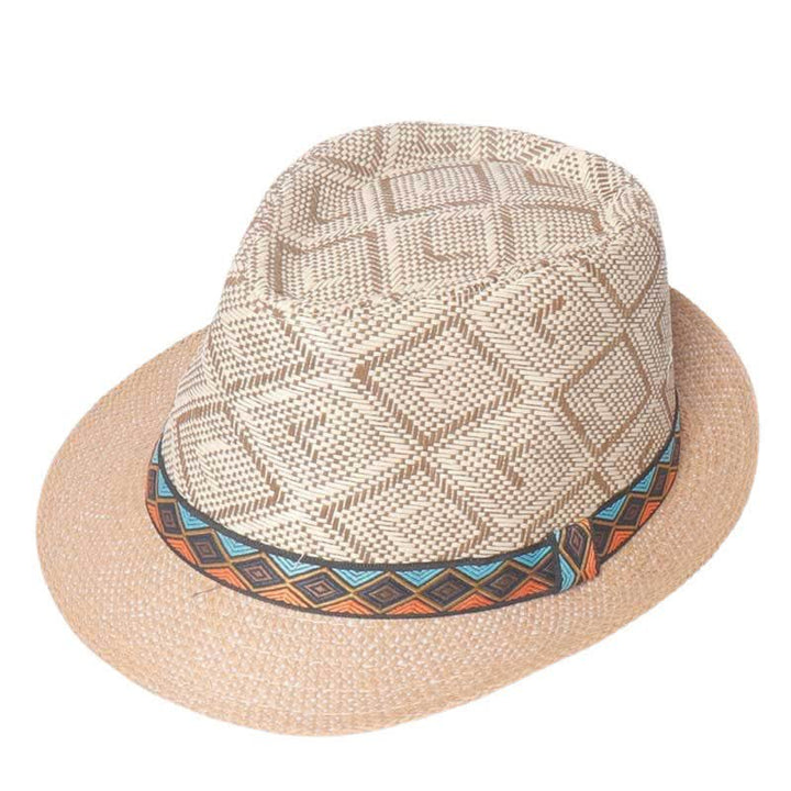 Men's Braided Streetwear Ethnic Style Summer Fedora Hat - Khaki - M (22"-22 7/8") - image 2