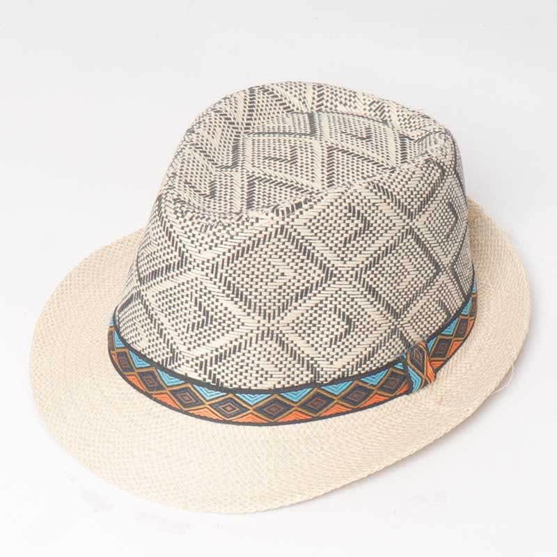 Men's Braided Streetwear Ethnic Style Summer Fedora Hat - Gray & Ivory - M (22"-22 7/8") - image 6