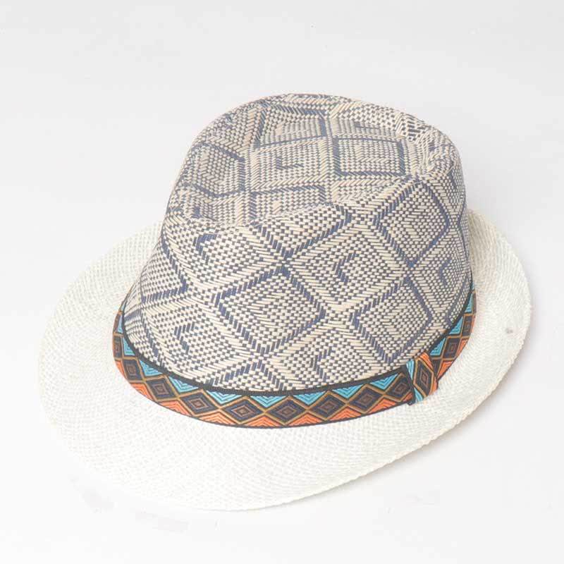 Men's Braided Streetwear Ethnic Style Summer Fedora Hat - Gray & White - M (22"-22 7/8") - image 7