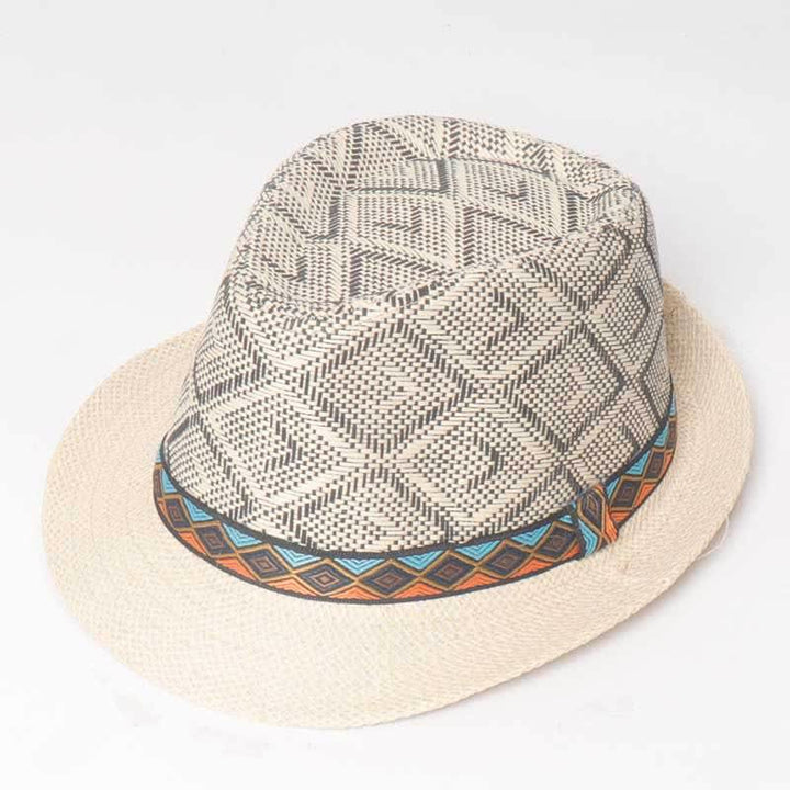 Men's Braided Streetwear Ethnic Style Summer Fedora Hat - Gray & Ivory - M (22"-22 7/8") - image 6