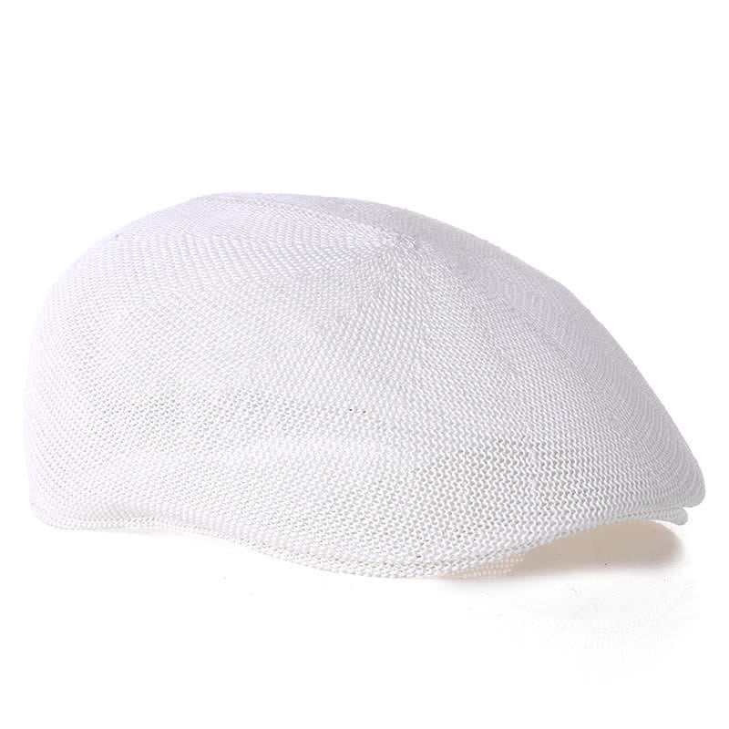 Men's Solid Color Breathable Mesh Summer Straw Beret Hat - White - M (22"-22 7/8") - image 6