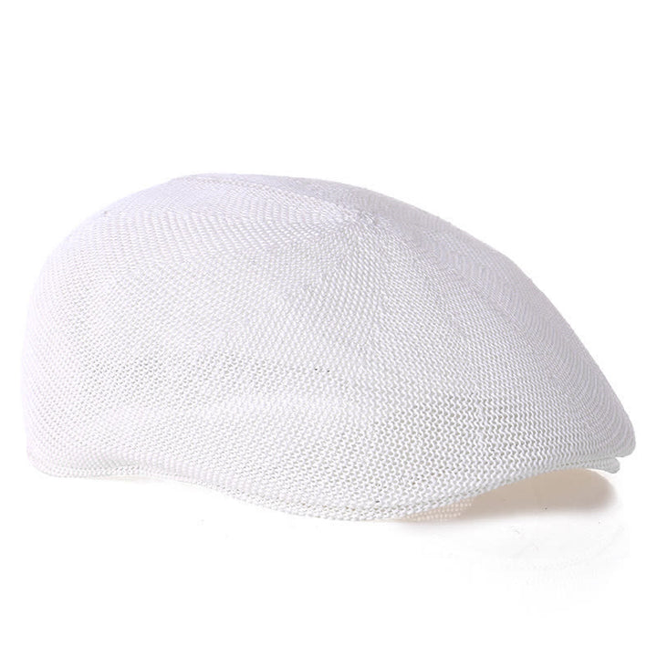 Men's Solid Color Breathable Mesh Summer Straw Beret Hat - White - M (22"-22 7/8") - image 6