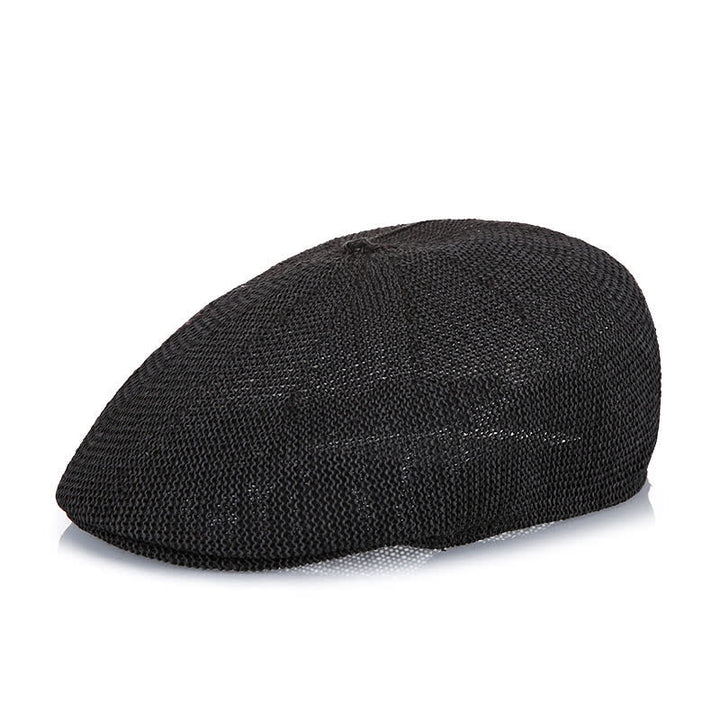 Men's Solid Color Breathable Mesh Summer Straw Beret Hat - Black - M (22"-22 7/8") - image 3