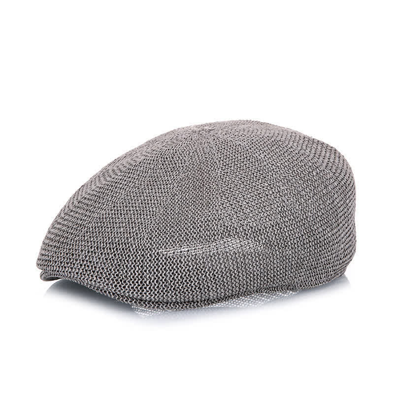 Men's Solid Color Breathable Mesh Summer Straw Beret Hat - Gray - M (22"-22 7/8") - image 5