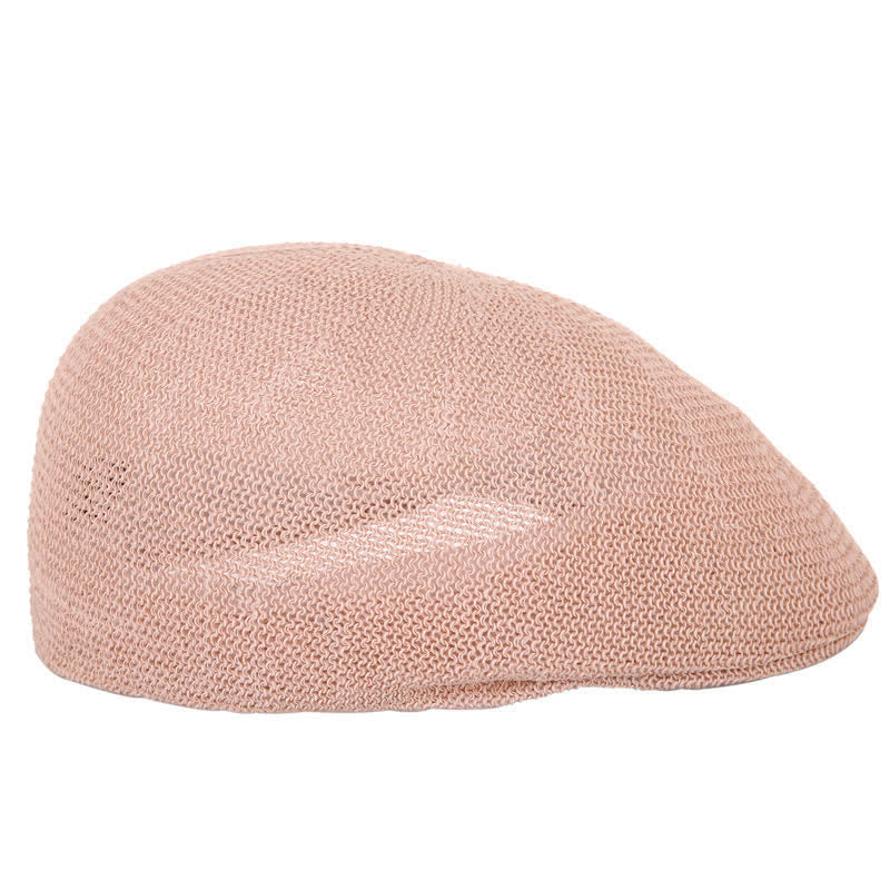 Men's Solid Color Breathable Mesh Summer Straw Beret Hat - Pink - M (22"-22 7/8") - image 7