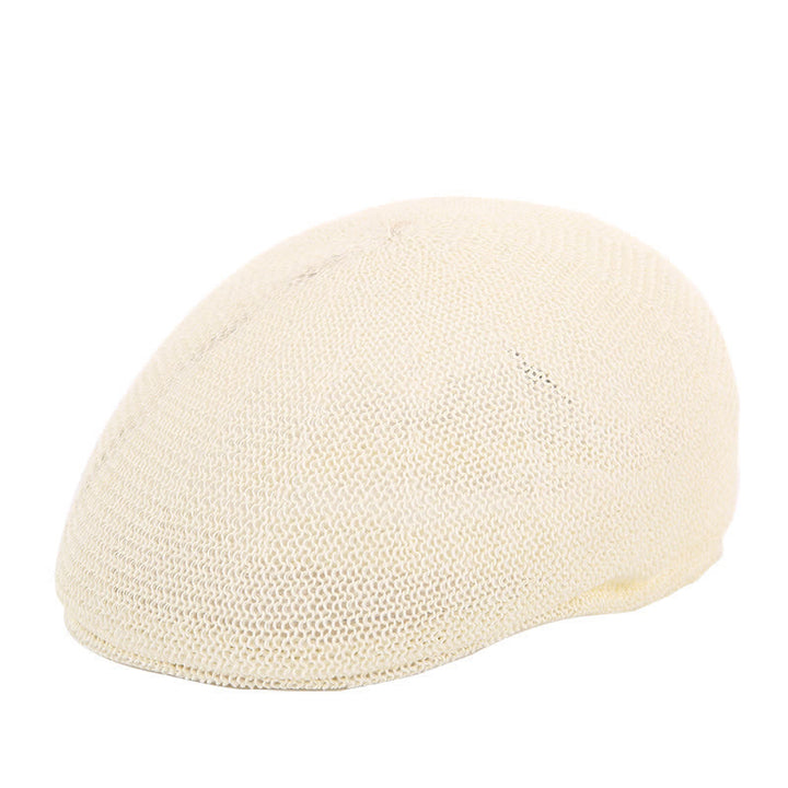Men's Solid Color Breathable Mesh Summer Straw Beret Hat - Ivory - M (22"-22 7/8") - image 4
