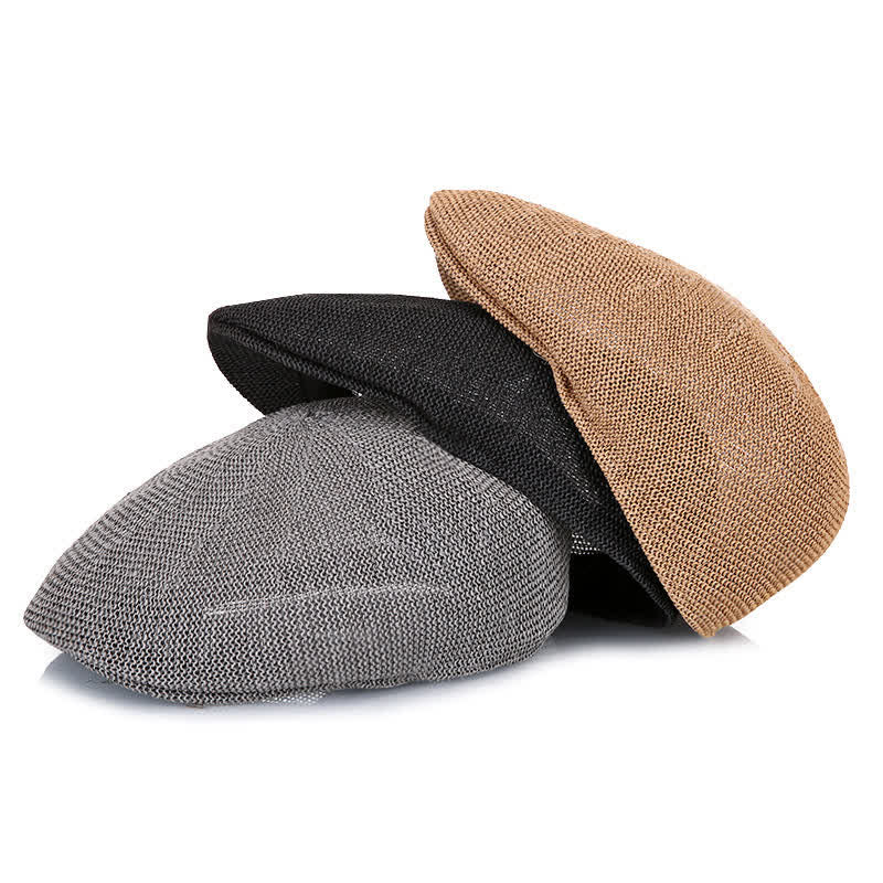 Men's Solid Color Breathable Mesh Summer Straw Beret Hat - image 1