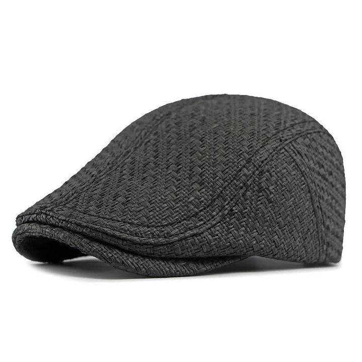 Unisex Stylish Straw Woven Pattern Flat Top Beret Hat - Black - Adjustable (21 5/8"-23 1/4") - image 4