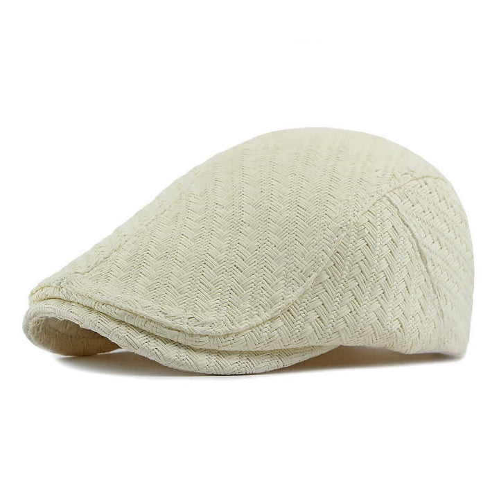 Unisex Stylish Straw Woven Pattern Flat Top Beret Hat - White - Adjustable (21 5/8"-23 1/4") - image 5