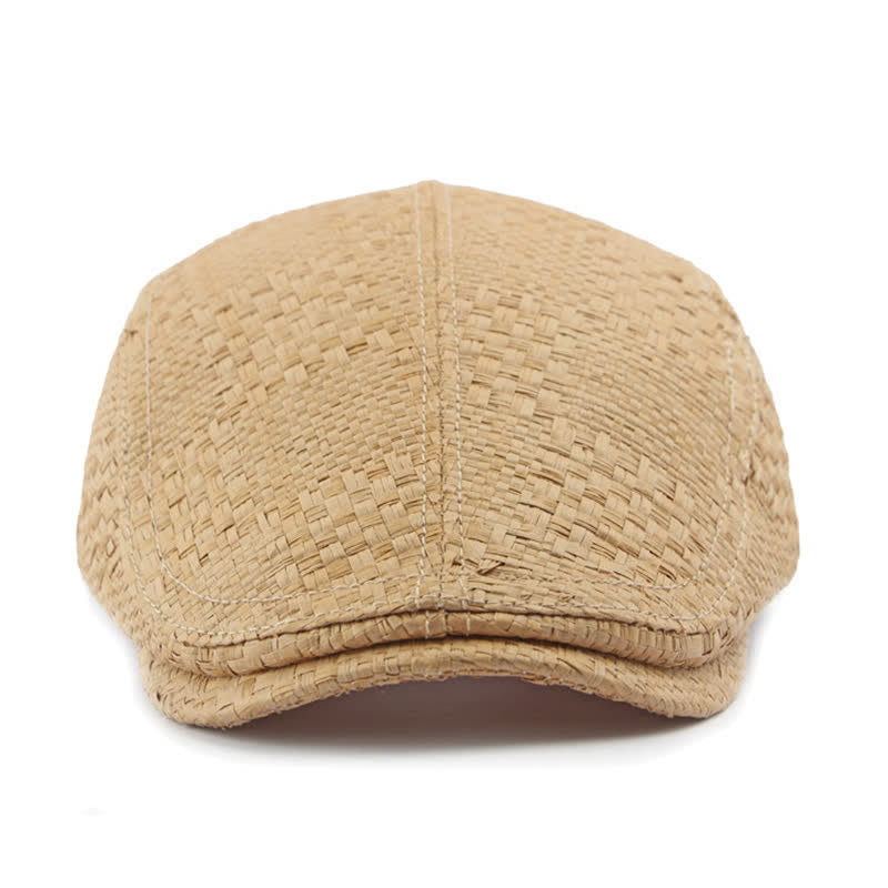 Unisex Stylish Straw Woven Pattern Flat Top Beret Hat - image 1