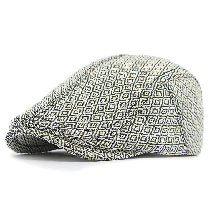 Unisex Stylish Straw Woven Pattern Flat Top Beret Hat - Black Rhombus - Adjustable (21 5/8"-23 1/4") - image 8