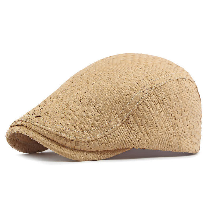 Unisex Stylish Straw Woven Pattern Flat Top Beret Hat - Khaki - Adjustable (21 5/8"-23 1/4") - image 0