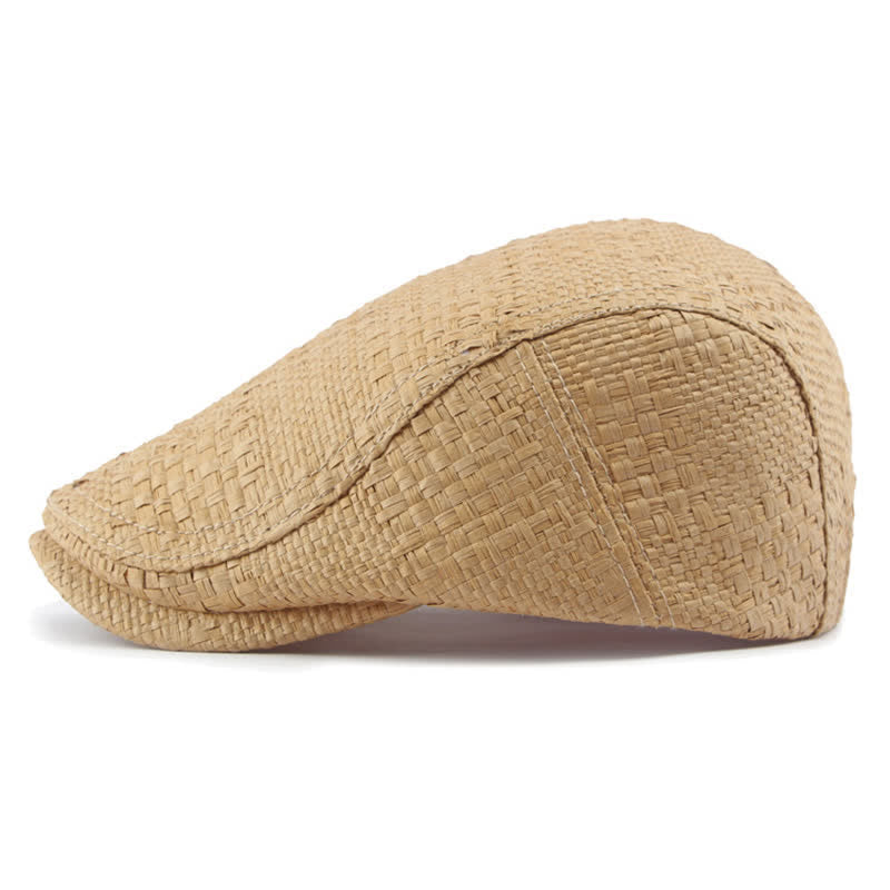 Unisex Stylish Straw Woven Pattern Flat Top Beret Hat - image 3