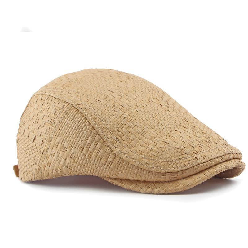 Unisex Stylish Straw Woven Pattern Flat Top Beret Hat - image 2