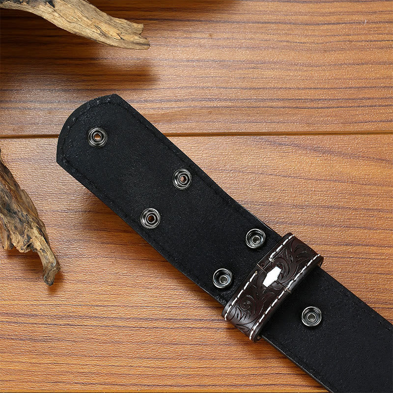 Punk Feather Embossed DIY Leather Belt Strap without Belt Buckle - image 4