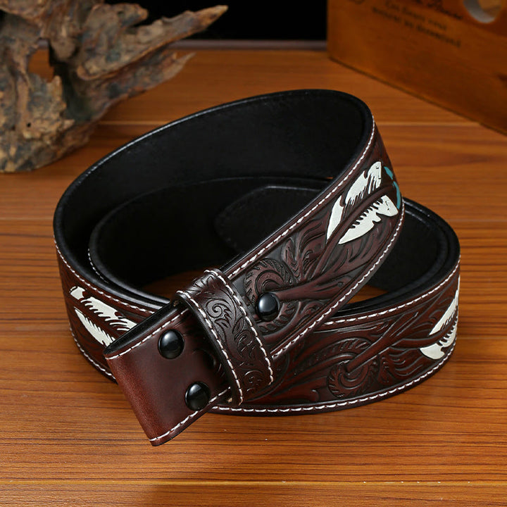 Punk Feather Embossed DIY Leather Belt Strap without Belt Buckle - image 2