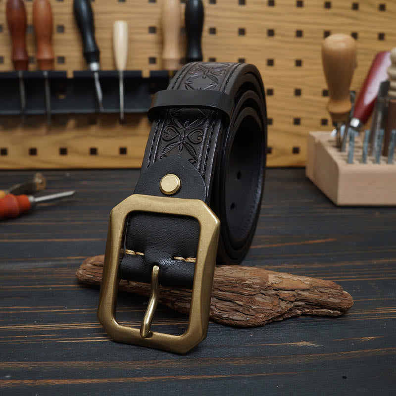 Solid Brass Buckle Western Stitched Leather Belt - image 10