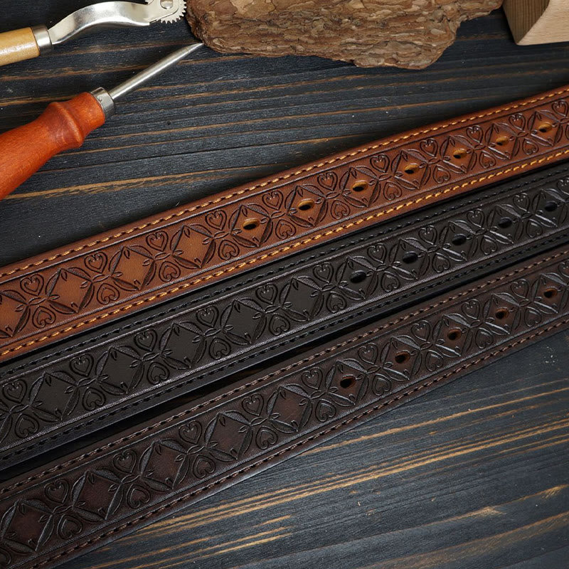 Solid Brass Buckle Western Stitched Leather Belt - image 3