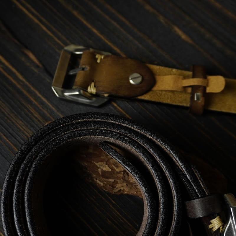 Stainless Steel Buckle Western Embossing Leather Belt - image 2